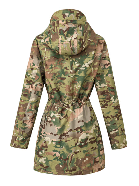 Drawstring Waist Hooded Zip Up Coat, Casual Long Sleeve Coat for Fall & Winter, Women's Clothing