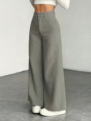 Cat Ear Orientation MS25072820 Women'S High-Waisted Wide-Leg Pants - Corduroy Texture Casual Trousers, All-Season Comfort, Machine Washable Beige Pants Three-Piece Set