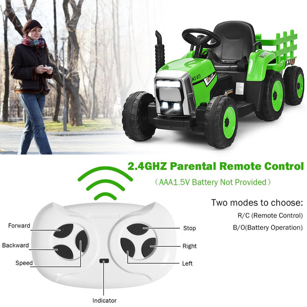 12V Kids Ride on Tractor with Trailer Music and LED Lights