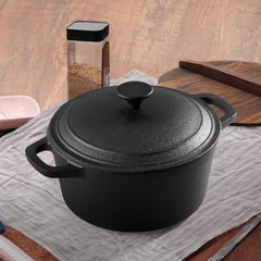 1PC Heavy Duty Double Striped Cast Iron Pot | Black Household Cast Iron Pot | with Double Ears, Suitable for Camping, Picnicking, Kitchen Cooking, Size 24 * 24 * 11cm