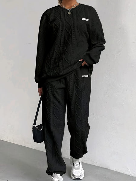 New Women'S Clothing Set Featuring Textured Fabric, Long-Sleeve Sweatshirt, And Long Pants, Stylish And Versatile for Casual Wear