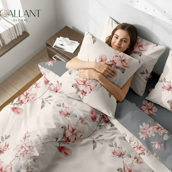 Printed Floral Duvet Sets 100% MicroFiber Super Soft Bedding Sets Button Closure With 2 Pillowcase Reversible Multicolored Duvet Covers Set