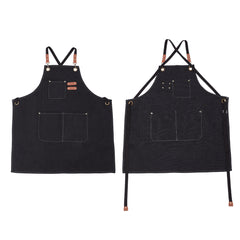 1pc Unisex Canvas-Polyester Blend Apron Durable Sturdy Construction, Adjustable Back Strap, Multiple Pockets for Enhanced Functionality | Khaki & Black Culinary Attire | Ideal for Kitchen Cooking/Baking/Grilling, Artist Painting, Coffee Bar, Servers; Perf