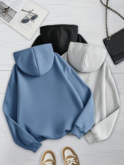 Women's Solid Color 3pcs Set Hooded Sweatshirt with Kangaroo Pocket and Drawstring Hood