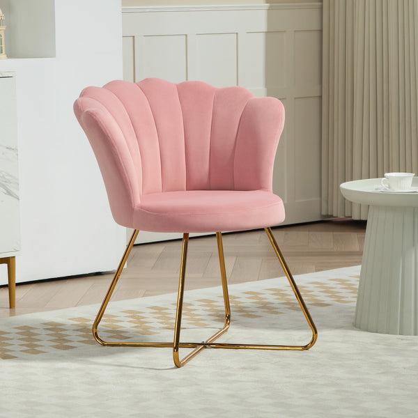 Modern Armchair, Velvet Tufted Accent Chair with Lotus Backrest, Occasional Chair with Steel Legs for Living Room, Bedroom