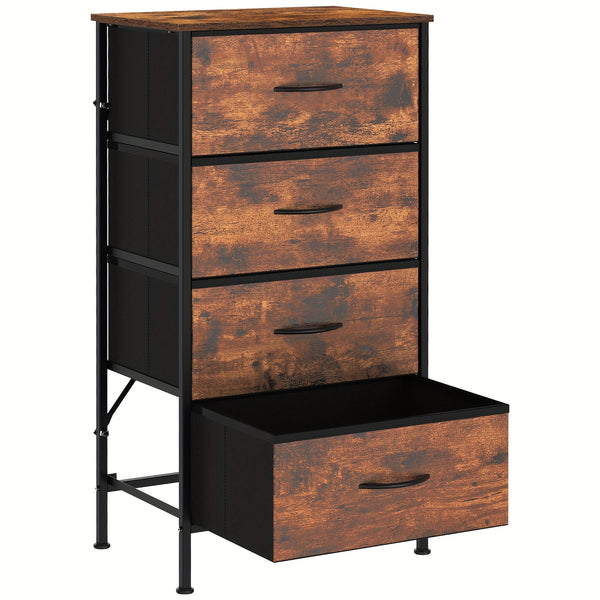 Frmobepts 4-Drawer Tall Dresser with Large Storage Cabinet - Modern Fabric & Wood Top Storage Organizer, Sturdy Metal Frame & MDF Construction, 68.58cm+ Height Freestanding Dresser with Spacious Drawers for Bedroom/Living Room