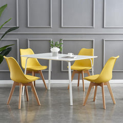 mcc direct Set of 4 Dining Chairs Wooden Legs Soft Cushion Pad Stylish DELUXE Retro Lounge Dining Office EVA