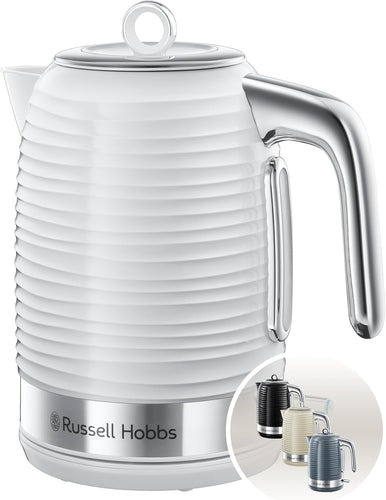 Russell Hobbs Inspire Electric 1.7L Cordless Kettle (Fast Boil 3KW, White Premium Textured Plastic, High Gloss Finish, Removable Washable Anti-Scale Filter, Pull off Lid, Perfect Pour Spout) 24360