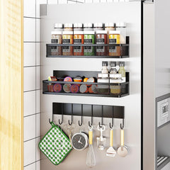 Aufworld Magnetic Spice Rack for Refrigerator, 2 Pack Magnetic Shelf, Fridge Magnet Organizer with Moveable 4 Hooks, Magnet Fridge Shelf for Kitchen Organization and Storage (2 Pack)