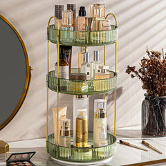 Bathroom Vanity Organizer Green 23x23x47cm, 3-Tier Spinning Cosmetics Organizer Tray, High-Capacity Skincare Perfumes Storage Rack, Suitable for Bedroom Bathroom Countertop