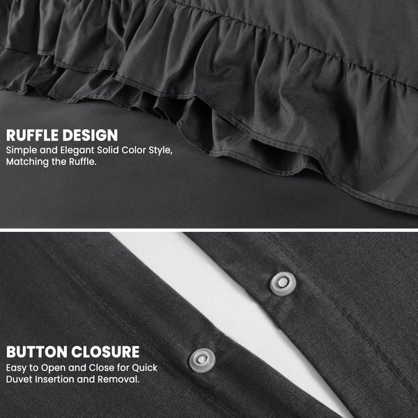 3-Piece Ruffle Frilled Duvet Cover Set – Soft, Comfortable Bedding with Pillowcases, Button Closure, Elegant Layered Design