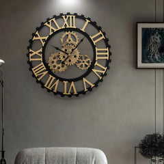 50cm European Vintage Gear Wall Clock with Large Roman Numerals, Outdoor Garden Wall Clock, Industrial Style Giant Open Face Skeleton Clock, Silent Non-Ticking Quartz Clock, Living Room Bedroom Office Kitchen Patio Bar Farmhouse Clock, Christmas & Hallowe