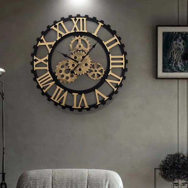 50cm European Vintage Gear Wall Clock with Large Roman Numerals, Outdoor Garden Wall Clock, Industrial Style Giant Open Face Skeleton Clock, Silent Non-Ticking Quartz Clock, Living Room Bedroom Office Kitchen Patio Bar Farmhouse Clock, Christmas & Hallowe