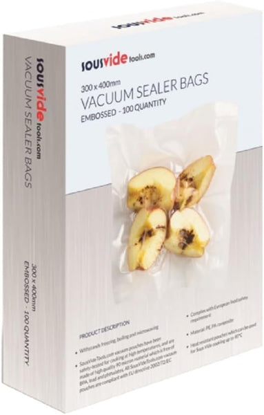 Sousvidetools | Vacuum Sealer Bags | Pack of 100 | 30Cm X 40Cm | Embossed Food Storage | Sous Vide Cooking, Freezing & Microwaving | [SVT-06005]