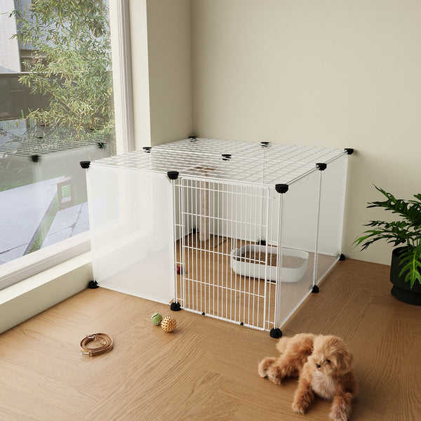 Roofed Cat Playpen System, 12/16/18 Panel Choices, Transparent Cat Enclosure with Top, Complete Kitty Condo with Top Cover, Escape-Proof Indoor Sanctuary, Top Cover Included for Small/Medium Dogs Indoor Protection & Security, Ideal for Indoor Training, Li