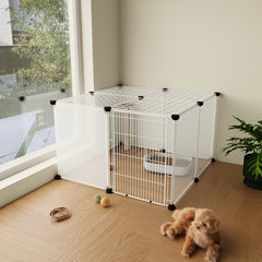 Roofed Cat Playpen System, 12/16/18 Panel Choices, Transparent Cat Enclosure with Top, Complete Kitty Condo with Top Cover, Escape-Proof Indoor Sanctuary, Top Cover Included for Small/Medium Dogs Indoor Protection & Security, Ideal for Indoor Training, Li