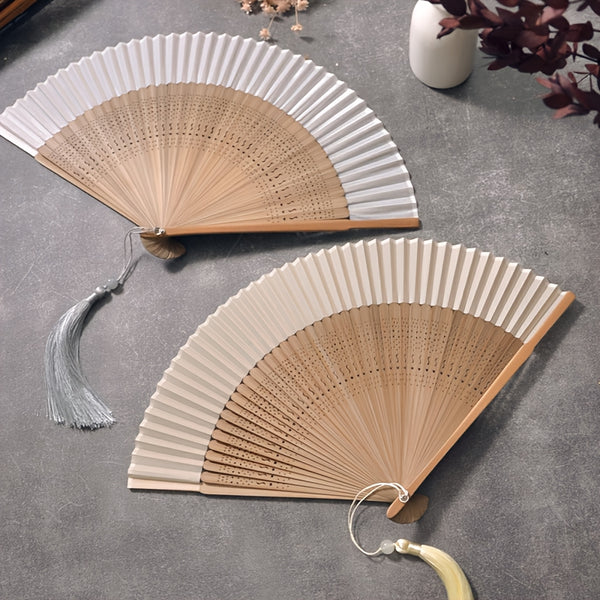 Portable Bamboo Handheld Folding Fan Suitable for Women - Elegant Chinese Decorative Cooling Fan with Bamboo for Weddings, Dance Performances, Church Events, Summer & Hot, Foldable