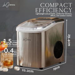 Stainless Steel/Black Ice Maker Machine - Fast Ice, Dual Size Self Cleaning Portable Ice Maker