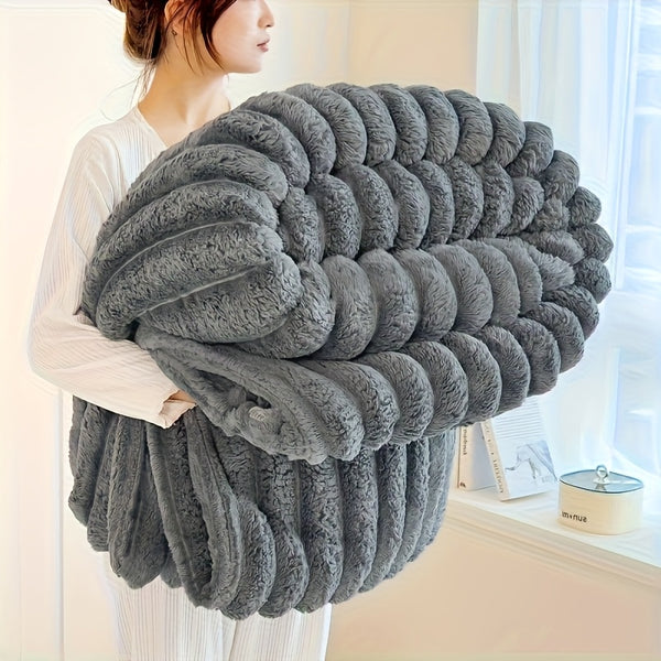 1pc Thickened Blanket Soft And Comfortable Faux Rabbit Hair Reversible Blanket Thermal Fleece Blanket Nap Blanket Air Conditioning Blanket Office Outdoor Camping Gift Blanket Perfect For All Seasons