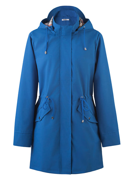 Drawstring Waist Hooded Zip Up Coat, Casual Long Sleeve Coat for Fall & Winter, Women's Clothing