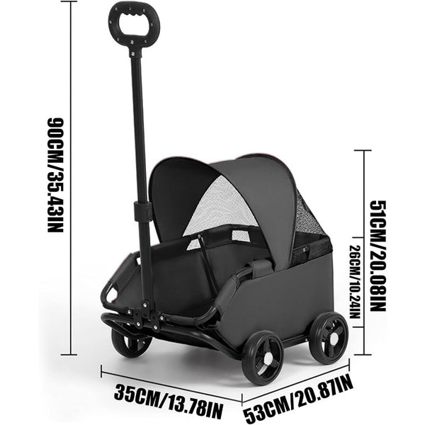 Small Dog Cat Stroller Folding Travel - Small Puppy Pet Stroller with Safety Rope, 4 Wheel Dog Carriage with Adjustable Canopy, Lightweight Outdoor Puppy Kitten Carrier for Park Beach Shopping Mall