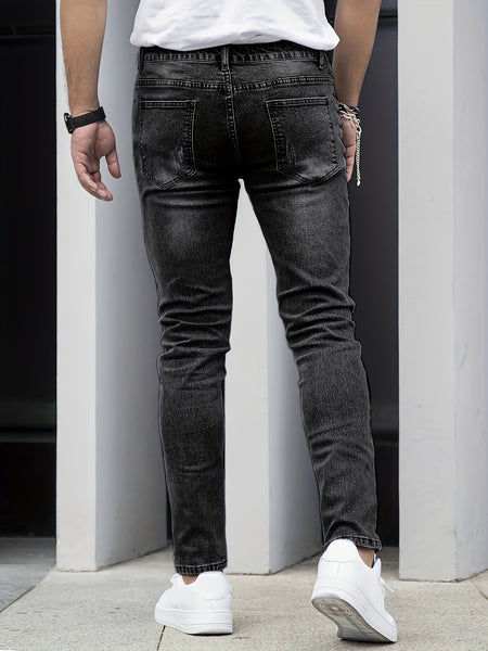 Men'S Denim Slim Fit Slimming Black Stretch Men'S Easy Casual Small Straight Leg Business Men'S Pants, Suitable for All 4 Seasons
