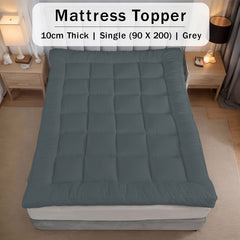 10cm Hotel Quality Mattress Topper | Super Soft with 1000GSM Hollowfiber Filling | Elasticized Corner Straps | White Blue Grey | Single, Small Double (4ft), Double, King, Super King Size