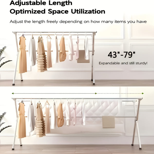 A Stainless Steel Foldable Clothes Drying Rack with Retractable Adjustable Double Bars And A Multi-Functional Drying Rack Suitable for Indoor And Outdoor Use. for Clothes, Quilts, And Bedding, It Provides Space-Saving Storage, Decoration
