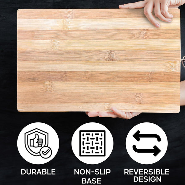 Bamboo Chopping Board for Kitchen, Dual-Sided Boards for Meat, Vegetables, Cheese, Bread - Home Essentials, 30 x 20 x 1.6 cm