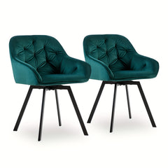 Set Of 2/Set Of 4 Swivel Dining Chairs | Upholstered with Velvet, Arms, Backrest, Metal Legs, Carbon Steel Frame, Memory Foam Filling, Grey, Contemporary Style, Rotatable, No Wheels