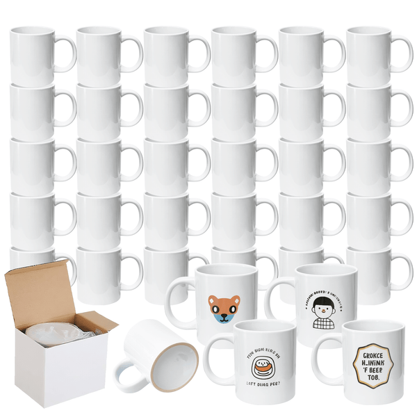Sublimation Mugs 11oz Blank Plain White Large Handle Coffee Cups+Smash Proof Box Pack of 6 12 36
