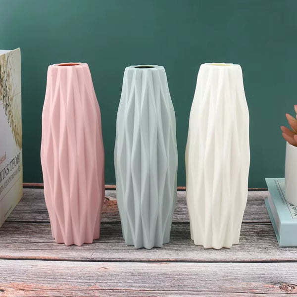 Nordic Modern Plastic Flower Vase - White Pink Blue Decorative Pot for Living Room Flower Arrangement