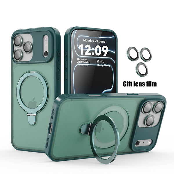 Phone Case - Matte Magnetic Stand Luxury Phone Case for Iphone 17, 16, 15 Pro Max Plus, Featuring a Large Ring Holder And Protective Cover