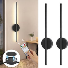 2pcs 50cm Rechargeable Wall Sconce Lights, Battery Operated Wall Lights 3 Color Temperature, Wall Lamp Dimmable Wireless with Remote Control Black for Living Room Bedroom