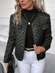 Solid Color Long Sleeve Lapel Detail Quilted Coat