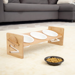 Pets Dog/Cat Bowls with Stand, 1/2/3 Bowls Adjustable Height Elevated Feeder Bowls for Cats and Small Dogs, Wooden Raised Feeding Bowls with Stand