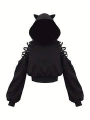 Womens Fashion Printing Sweatshirt Casual Bandage Long Sleeve Exposed Navel Hooded T-shirt