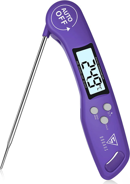 DOQAUS Digital Meat Thermometer, Instant Read Food Thermometer with Backlight LCD Screen, Foldable Long Probe & Auto On/Off, Perfect for Kitchen, BBQ, Water,Meat, Milk, Cooking Food (Black)
