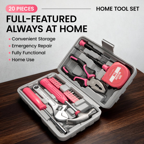 Pink Home Repair Tool Kit - Portable Hand Tool Set with Hammer, Vise, Wrenches, Screwdrivers & More - Ideal for DIY Projects & Emergency Car Maintenance - Perfect Christmas Gift for Women, DIY Tool Kit | Stylish Pink Tools | Organized Tool Storage
