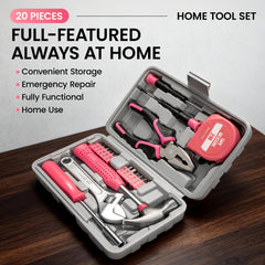 Pink Home Repair Tool Kit - Portable Hand Tool Set with Hammer, Vise, Wrenches, Screwdrivers & More - Ideal for DIY Projects & Emergency Car Maintenance - Perfect Christmas Gift for Women, DIY Tool Kit | Stylish Pink Tools | Organized Tool Storage