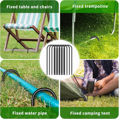 Trampoline Stakes U Shaped Anchors Heavy Duty Metal - Long Trampolines Ground Wind Stakes for Soccer Goals, Camping Tents, Garden Decoration (Black-8Pcs)