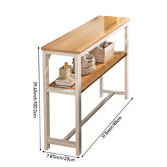 Space Efficient Side Table Single Double Tier Wall Mounted MDF Shelf with Metal Frame Multi Functional Narrow Table with Storage Hallway Bedroom Table 80x20cm Wood Black White Frame