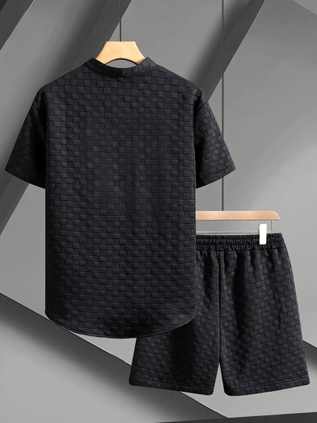 Men'S Casual Short Sleeve Button-Up Shirt & Shorts Set - Solid Black, Breathable Polyester Blend, Regular Fit for Summer, Everyday Comfort, Casual Summer Wear | Buttonup Shirt | Polyester Blend