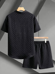 Men'S Casual Short Sleeve Button-Up Shirt & Shorts Set - Solid Black, Breathable Polyester Blend, Regular Fit for Summer, Everyday Comfort, Casual Summer Wear | Buttonup Shirt | Polyester Blend