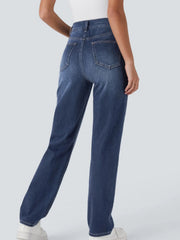 Women'S High-Waisted Multi-Pocket Straight Leg Washed Stretchy Casual Jeans, Women'S Wear for All Seasons