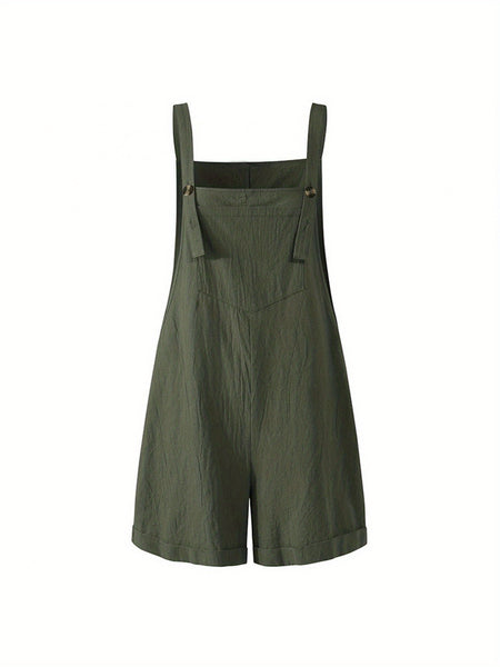 Women's Sleeveless Overalls Jumpsuit - Loose Fit Square Collar One-Piece with Button Closure, Solid Color (White/Black/Army Green) | Beltless Summer Outfits, Machine Washable Casual Wear for Spring, Summer, Fall | Stylish & Practical for easy