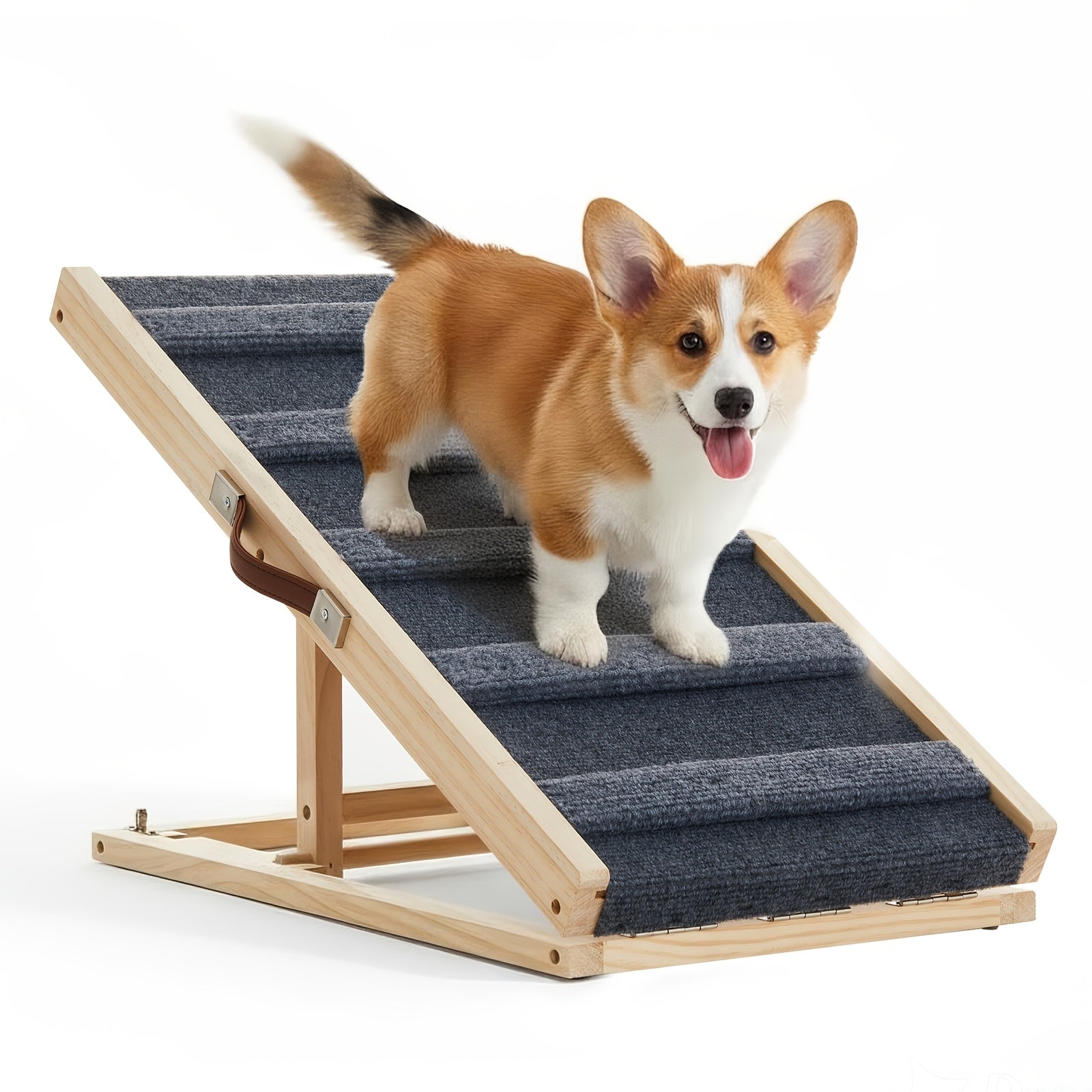 Dog Ramp for Bed Height Adjustable Folding Pet Ramp with Non-Slip Rug Surface Portable Wooden Dog Steps Stairs for Small Large Animals for Sofa Couch