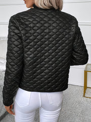 Solid Color Long Sleeve Lapel Detail Quilted Coat