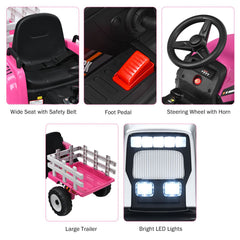 12V Kids Ride on Tractor with Trailer Music and LED Lights