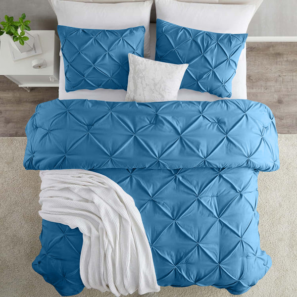 3pcs Pintuck Duvet Cover Set – Reversible Pinch Pleat Design with Pillowcases, Soft & Breathable Microfiber, Button Closure & Corner Ties, Machine Washable, Perfect for Bedroom or Guest Room – All Season